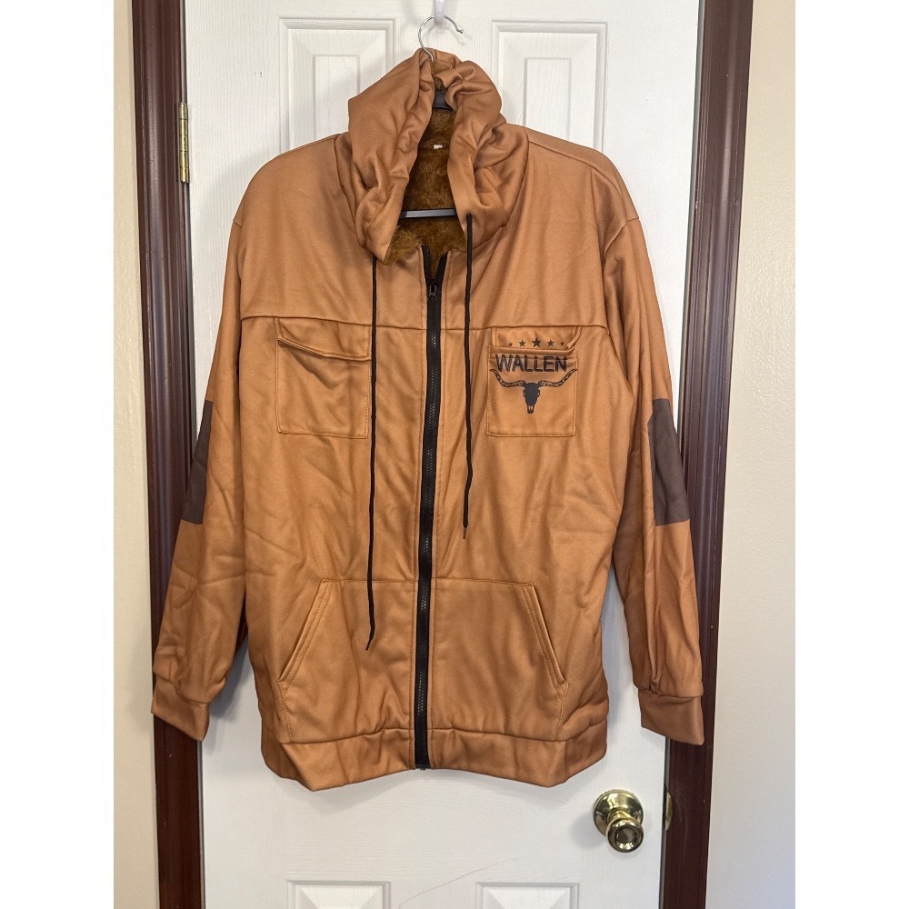 Wallen Graphic Hoodie Full Zip‎ Up Faux Suede Jacket Western XL
